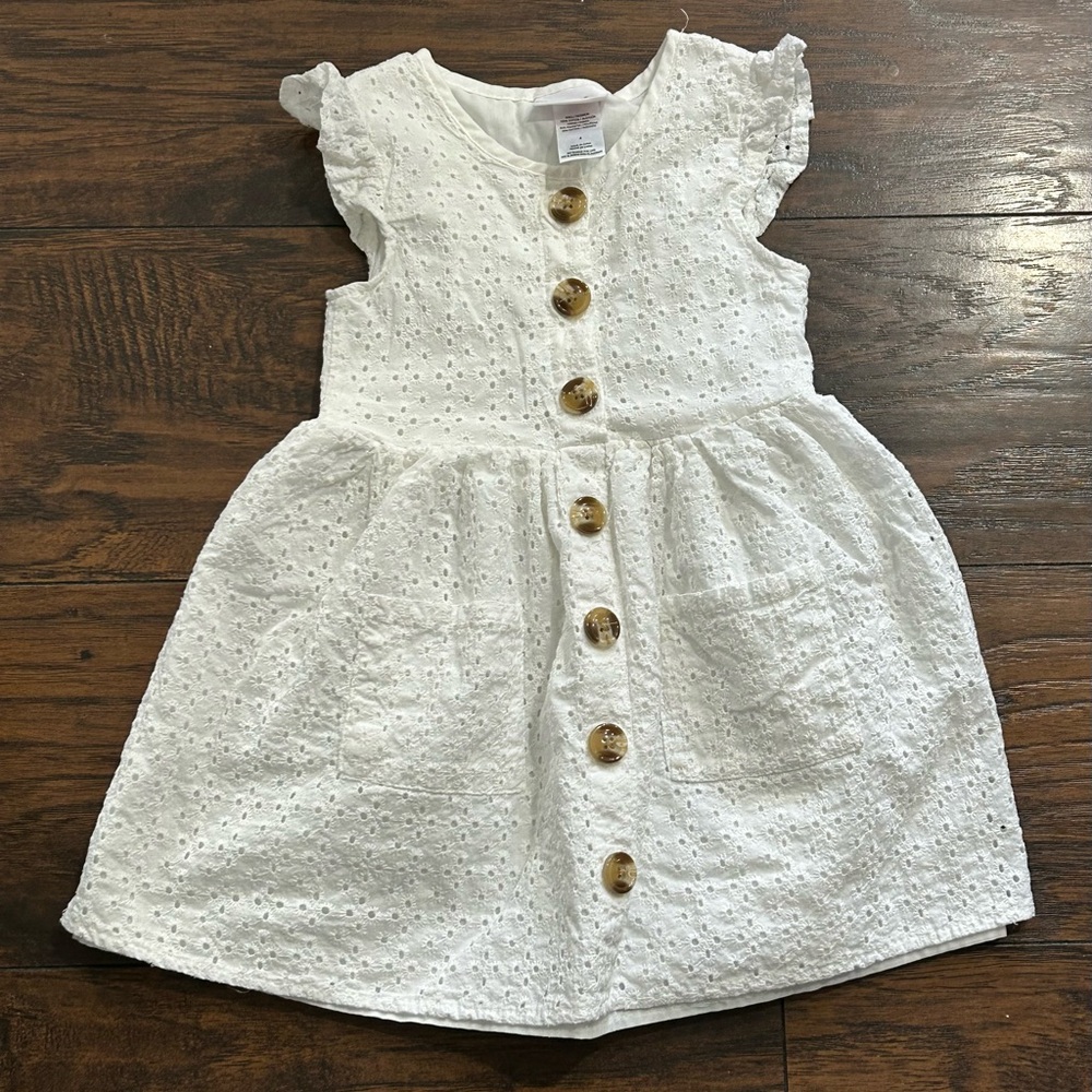 White little Lass Kids Dress with Button‎ Detail